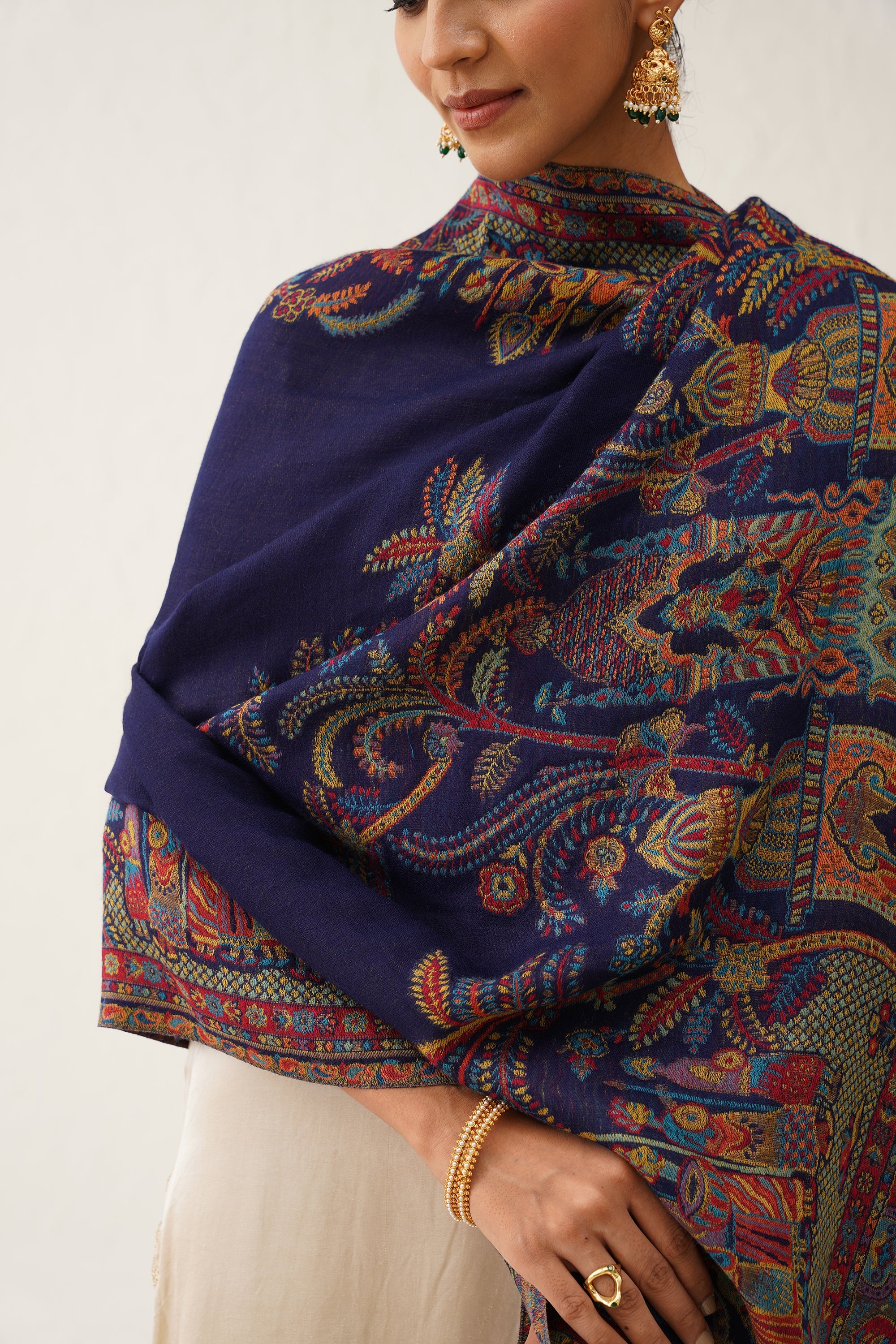 Navy Kaani Shawl With Moonlight Zari