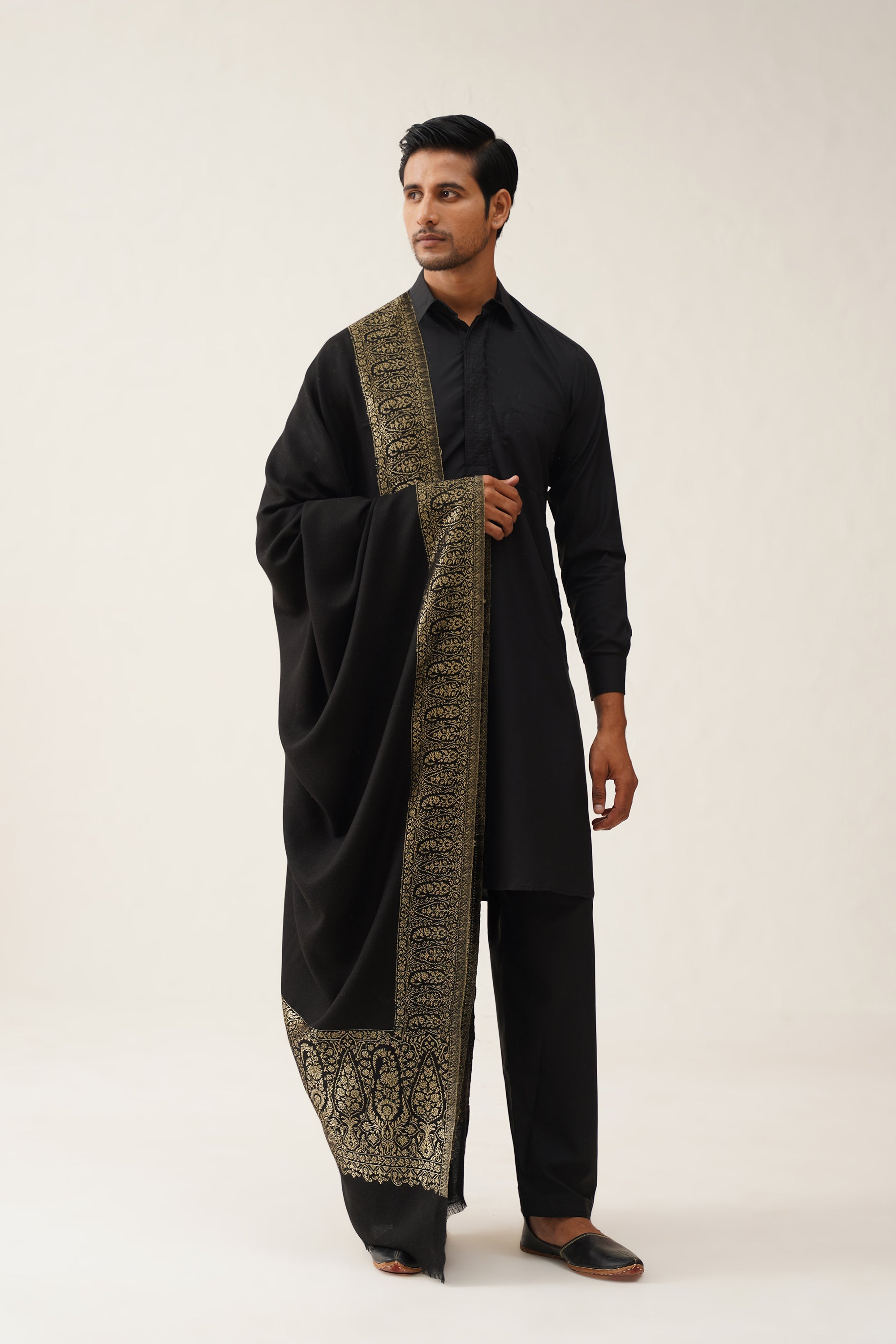 Mens Black Wool Dusala With Lurex