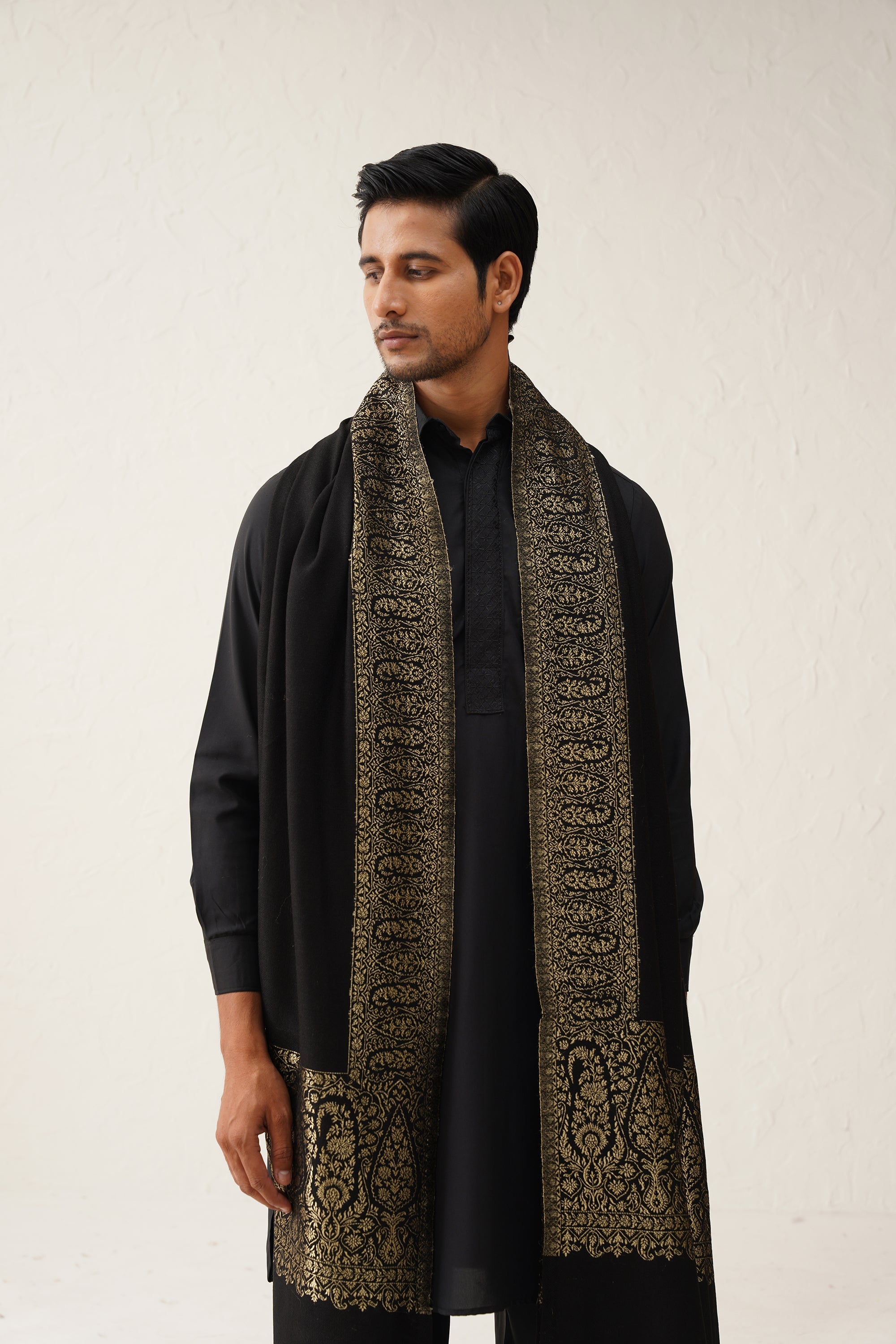 Mens Black Wool Dusala With Lurex