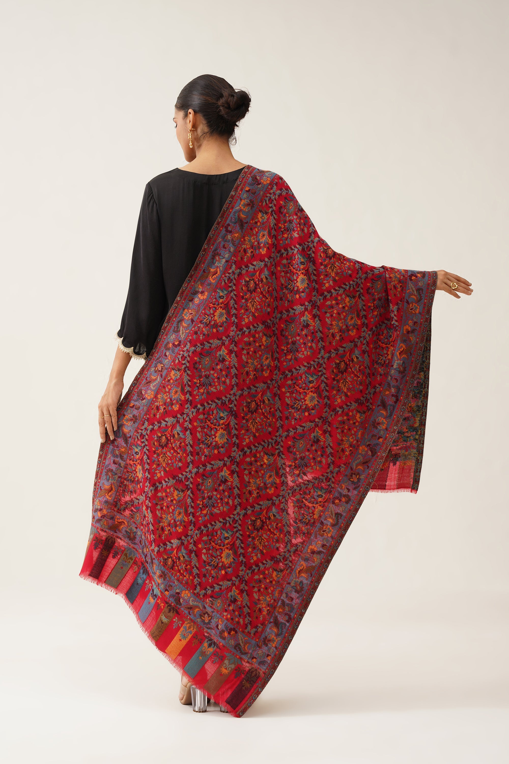 Damini Red Woollen Kaani Shawl