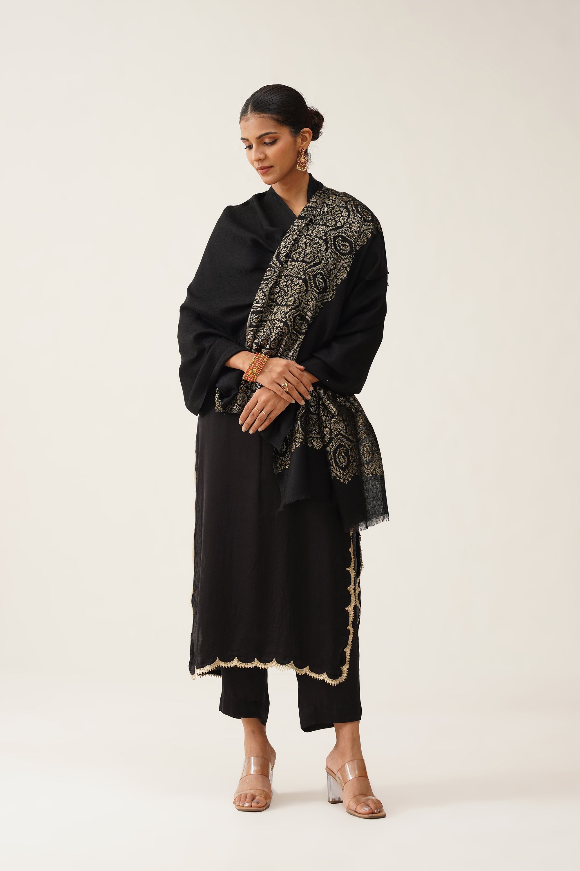 Black Woollen Shawl With Lurex