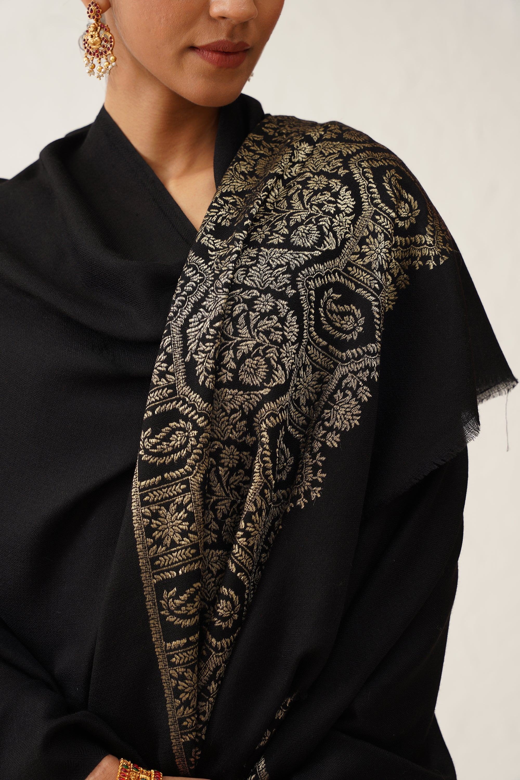 Black Woollen Shawl With Lurex