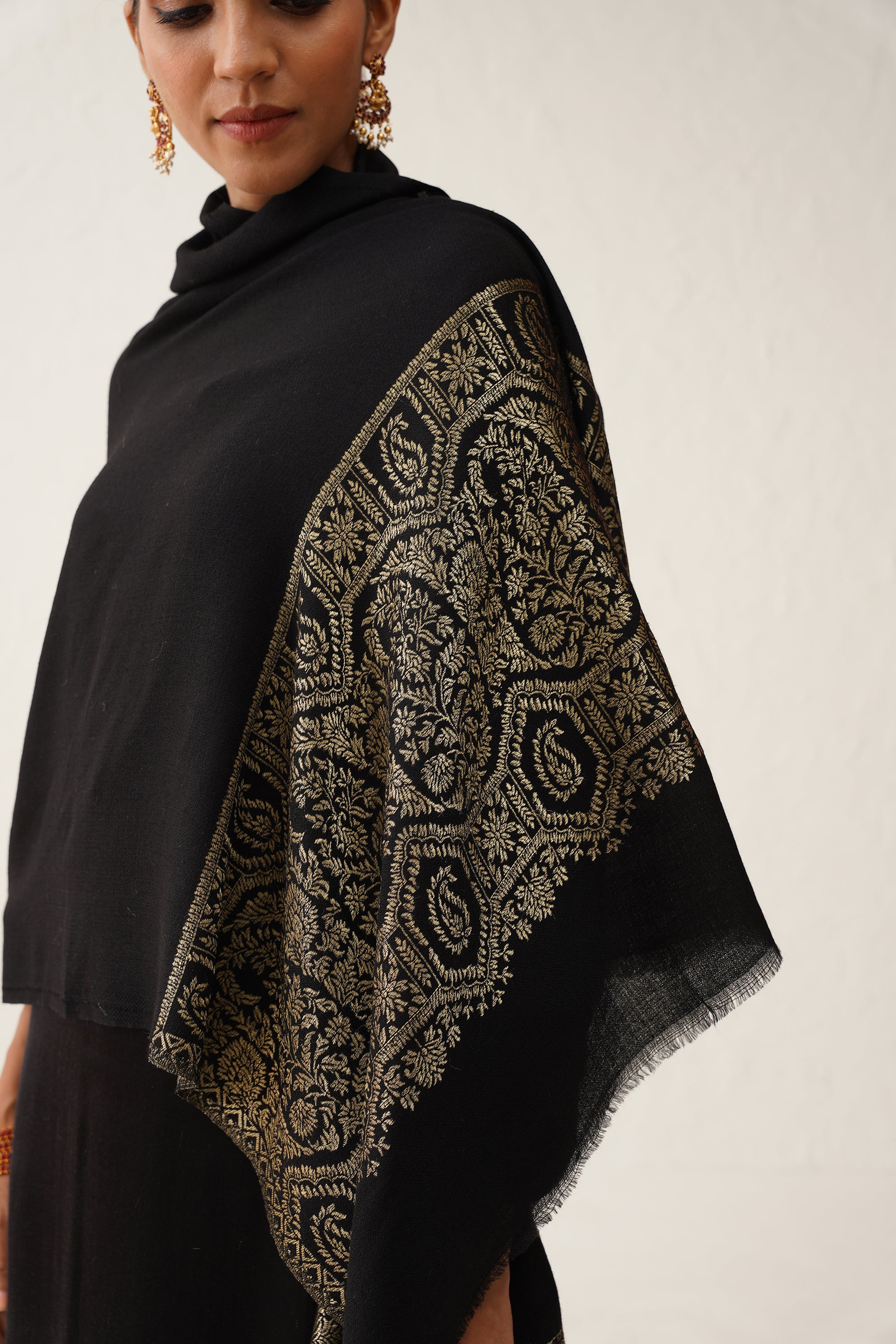 Black Woollen Shawl With Lurex