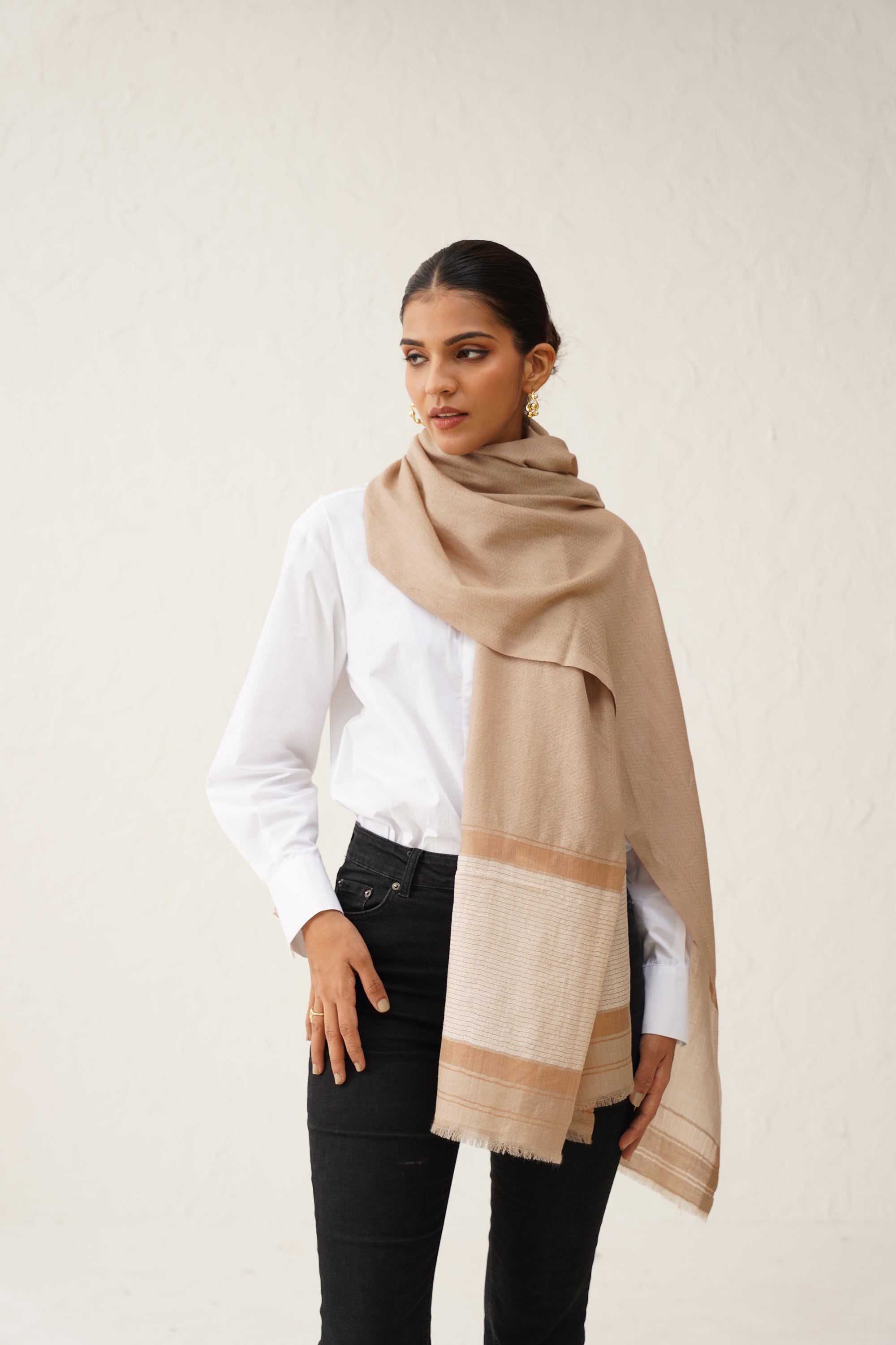 Beige Herringbone Lurex Stole