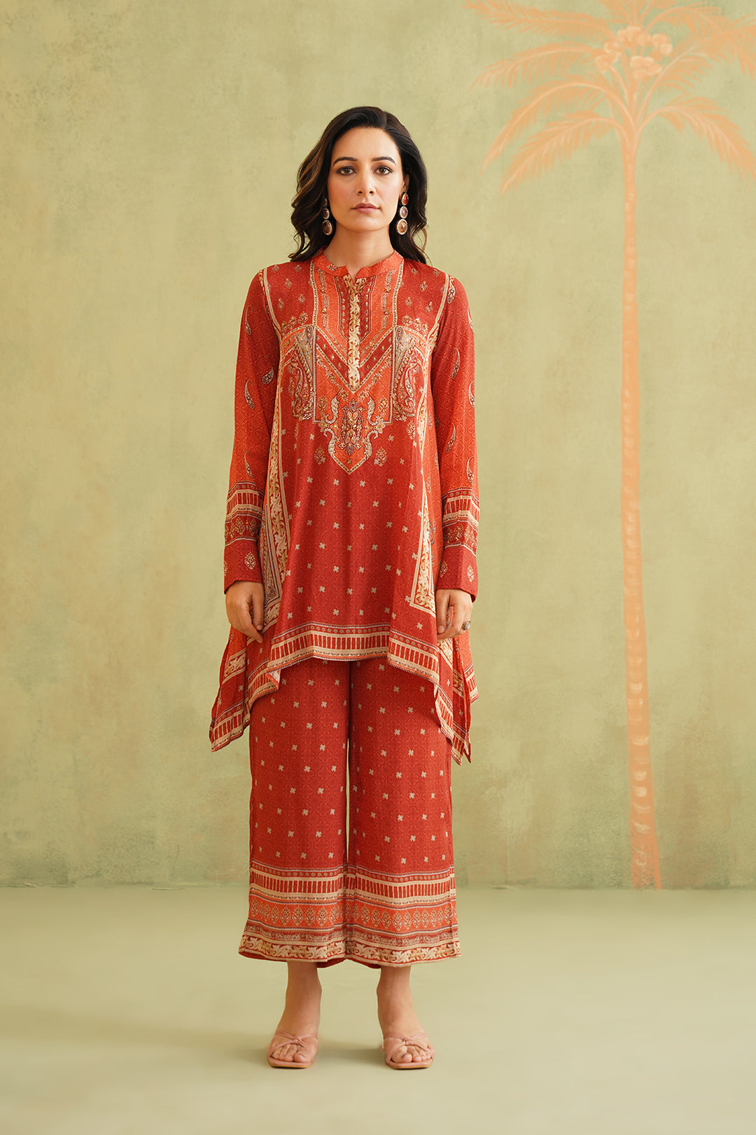 Terracotta Hand Embroidered Crepe Matching Set