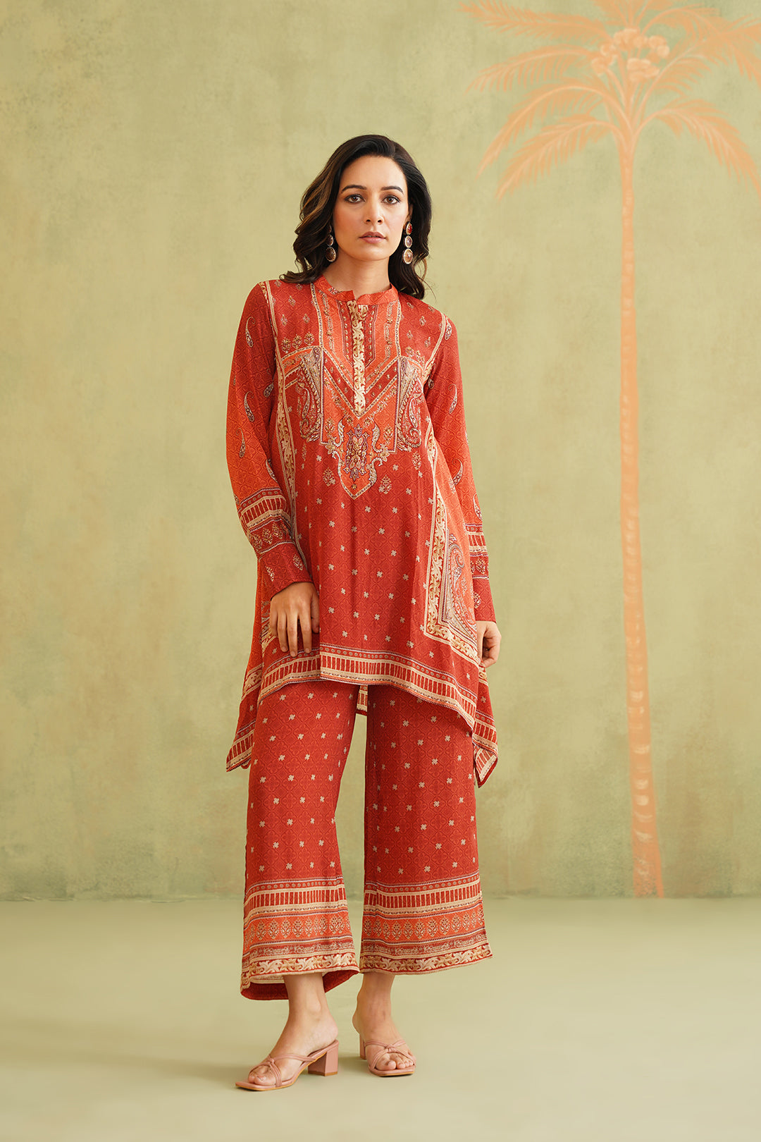 Terracotta Hand Embroidered Crepe Matching Set