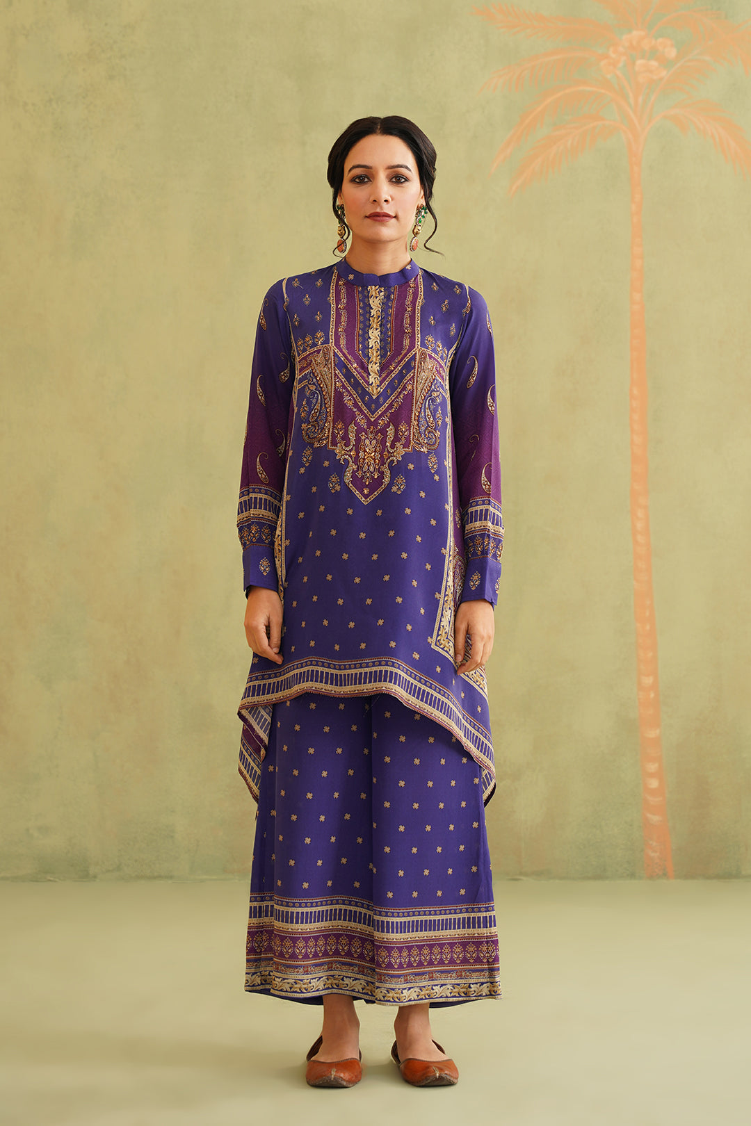 Royal Purple Hand Embroidered Crepe Matching Set