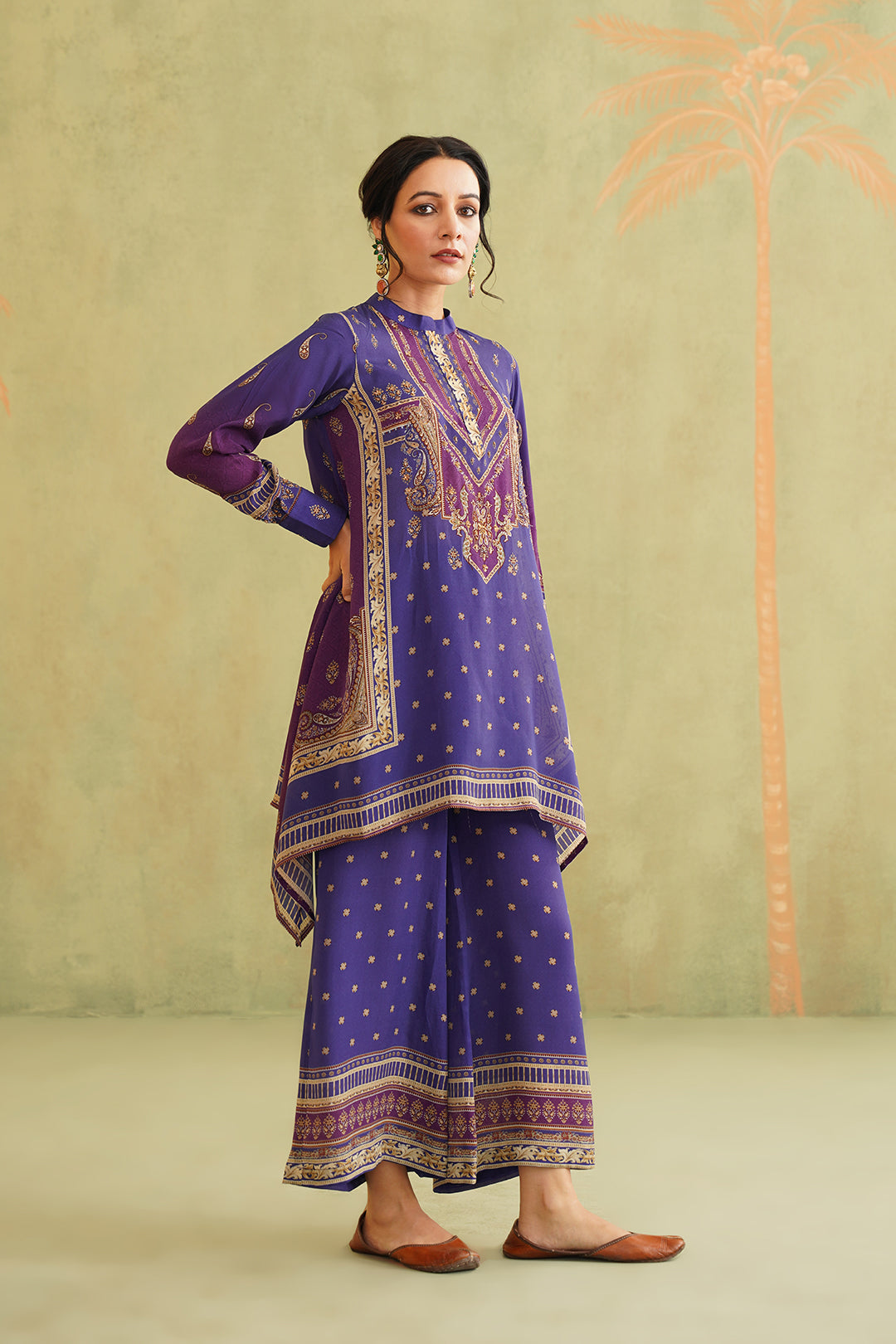 Royal Purple Hand Embroidered Crepe Matching Set