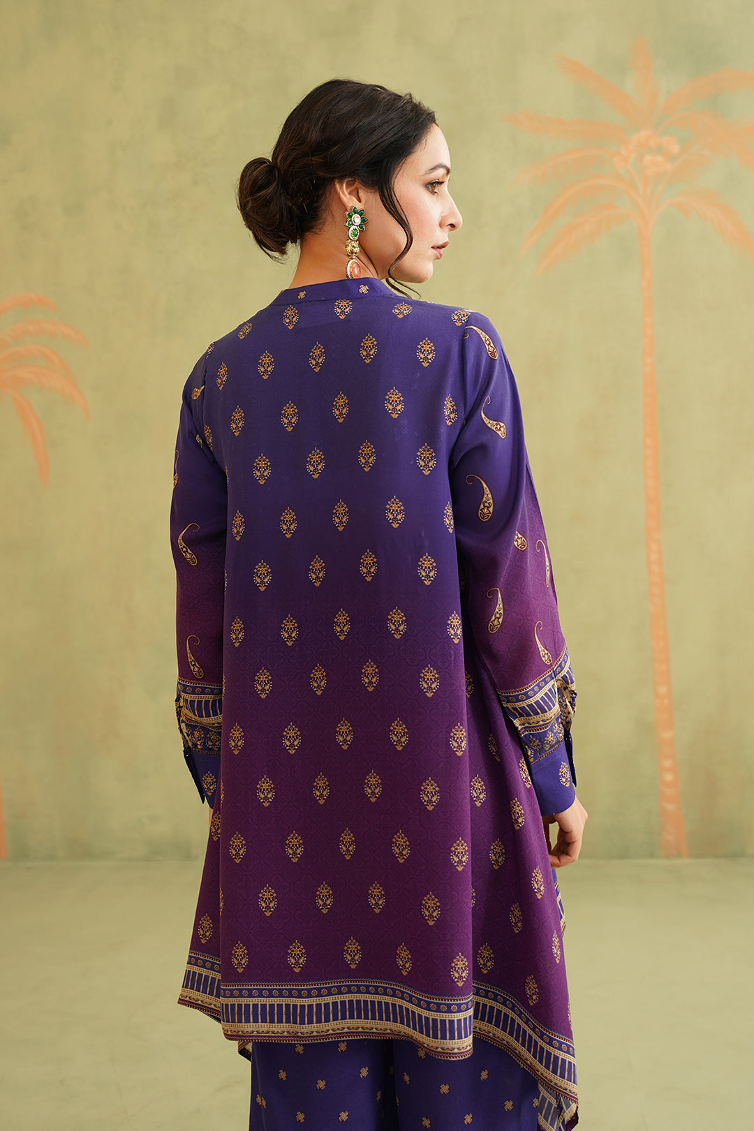 Royal Purple Hand Embroidered Crepe Matching Set