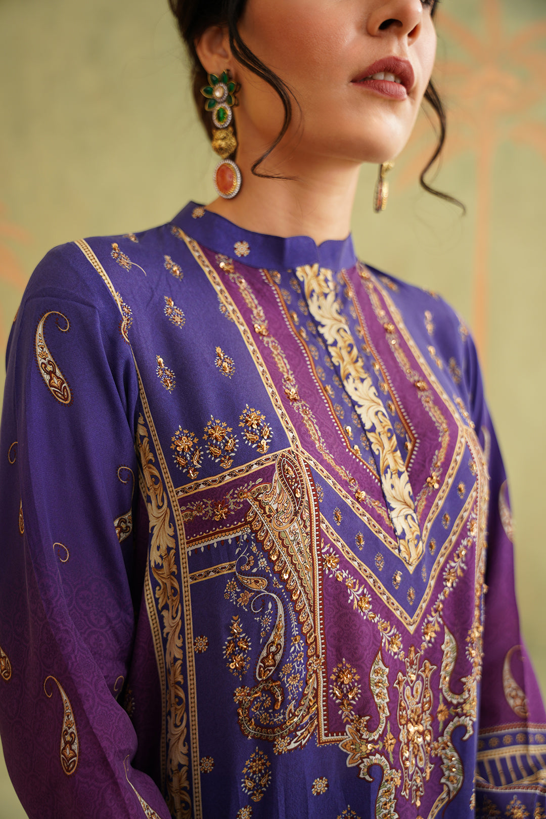 Royal Purple Hand Embroidered Crepe Matching Set