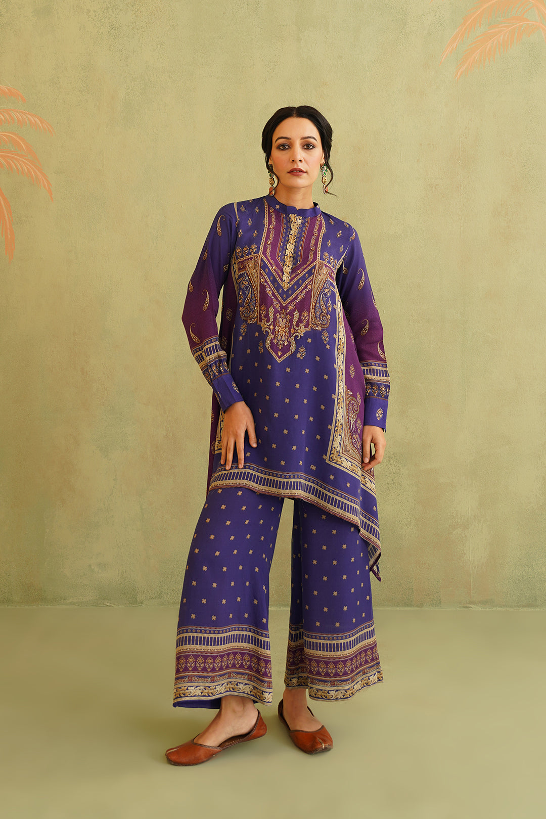 Royal Purple Hand Embroidered Crepe Matching Set