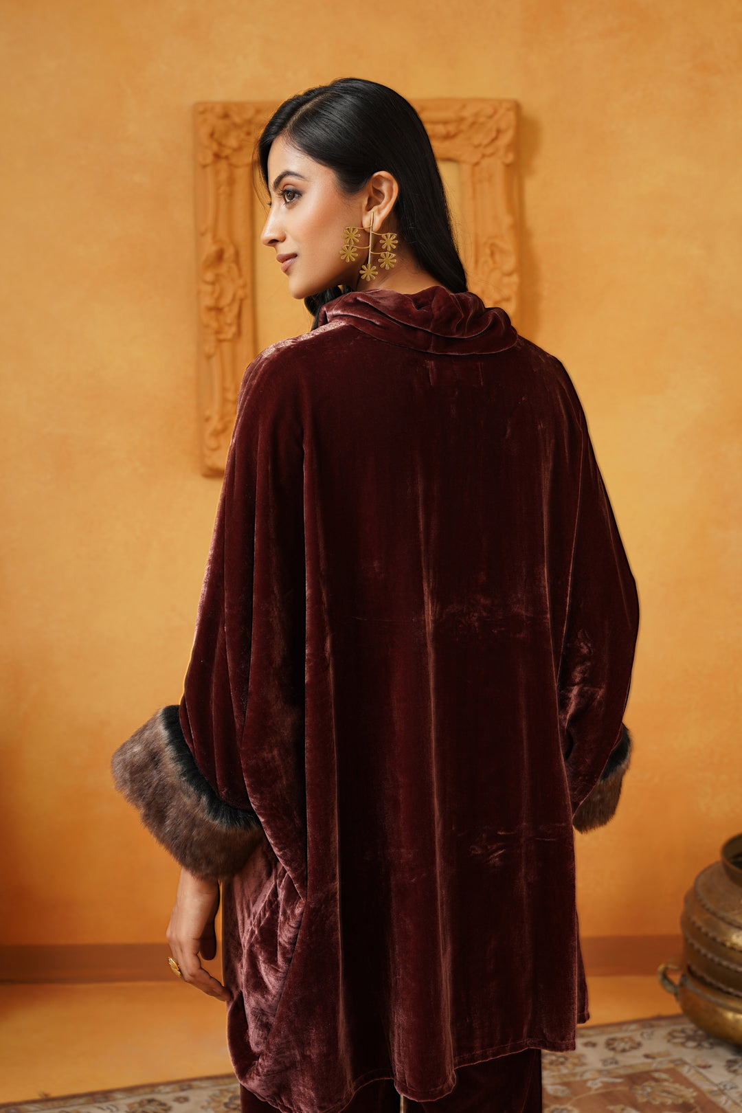 Aqsa Embroidered Velvet Poncho Only