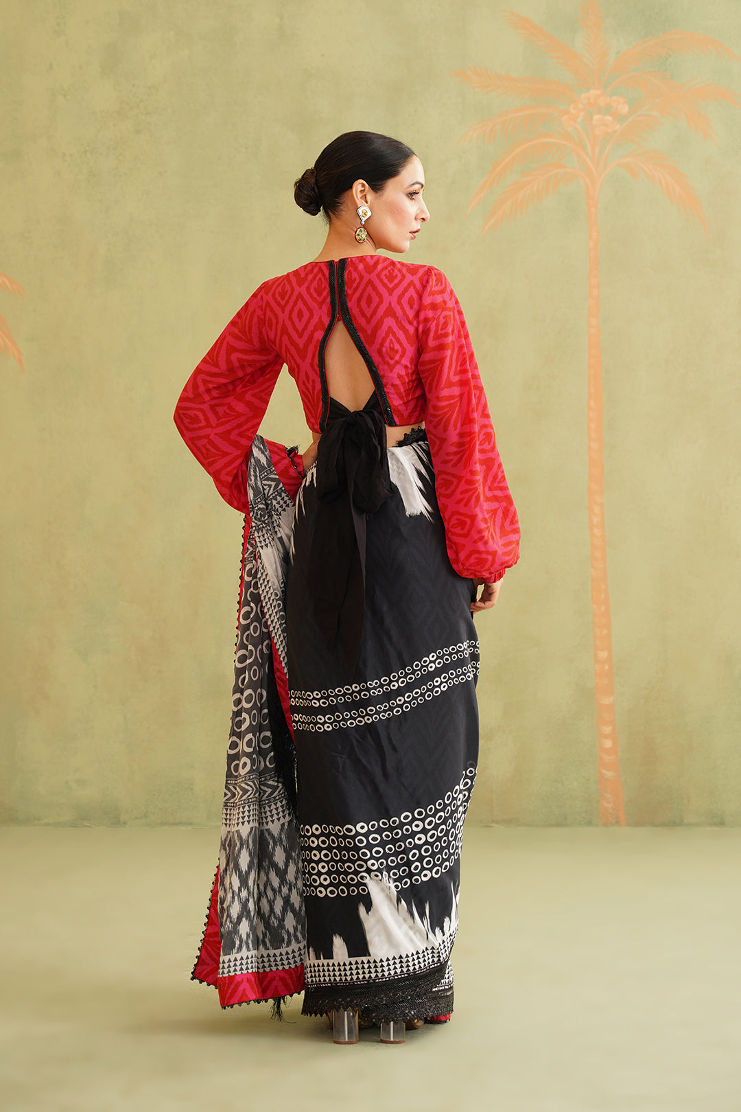 Black and White Pre-Draped Tassel Stitched Saree