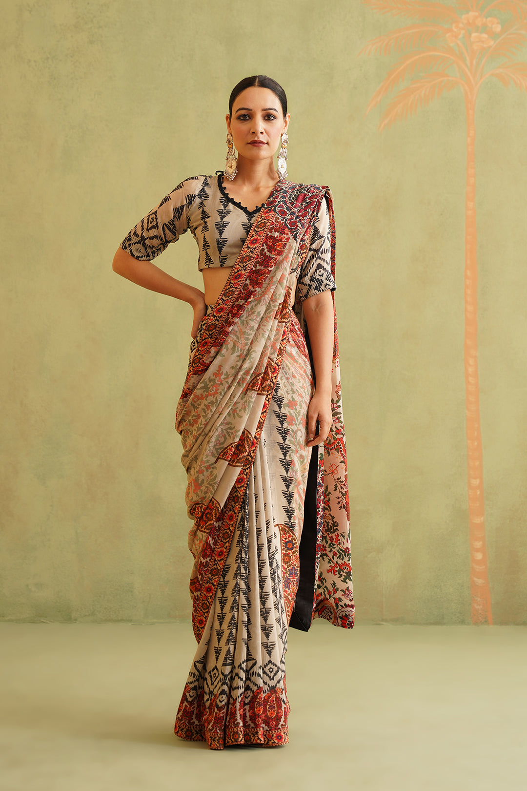 Aalia Pre-Draped Crepe Stitched Saree