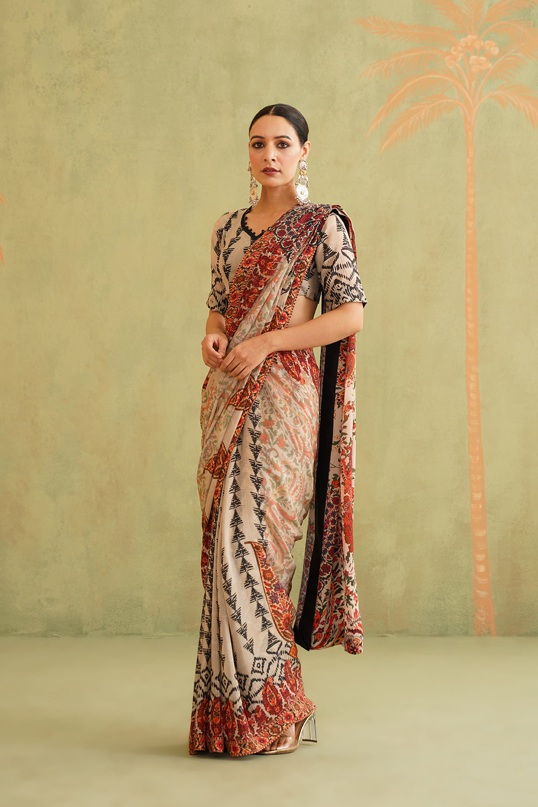 Aalia Pre-Draped Crepe Stitched Saree