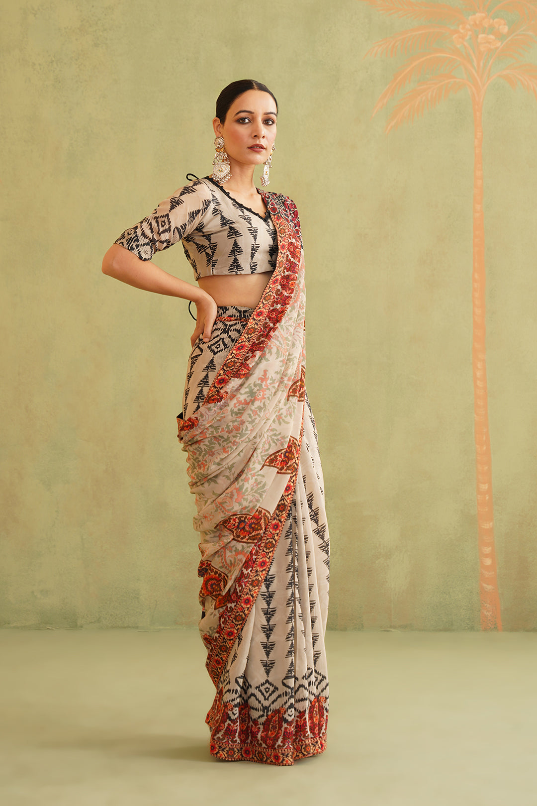 Aalia Pre-Draped Crepe Stitched Saree