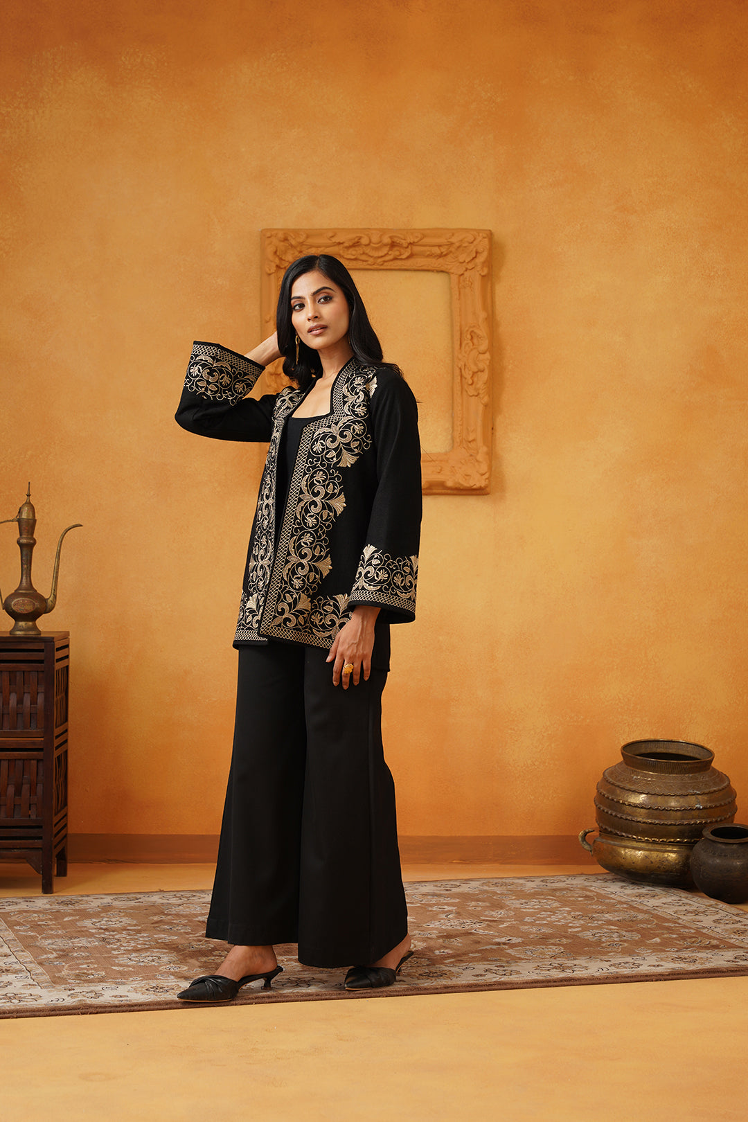 Madhika Tweed Embroidered Jacket Set