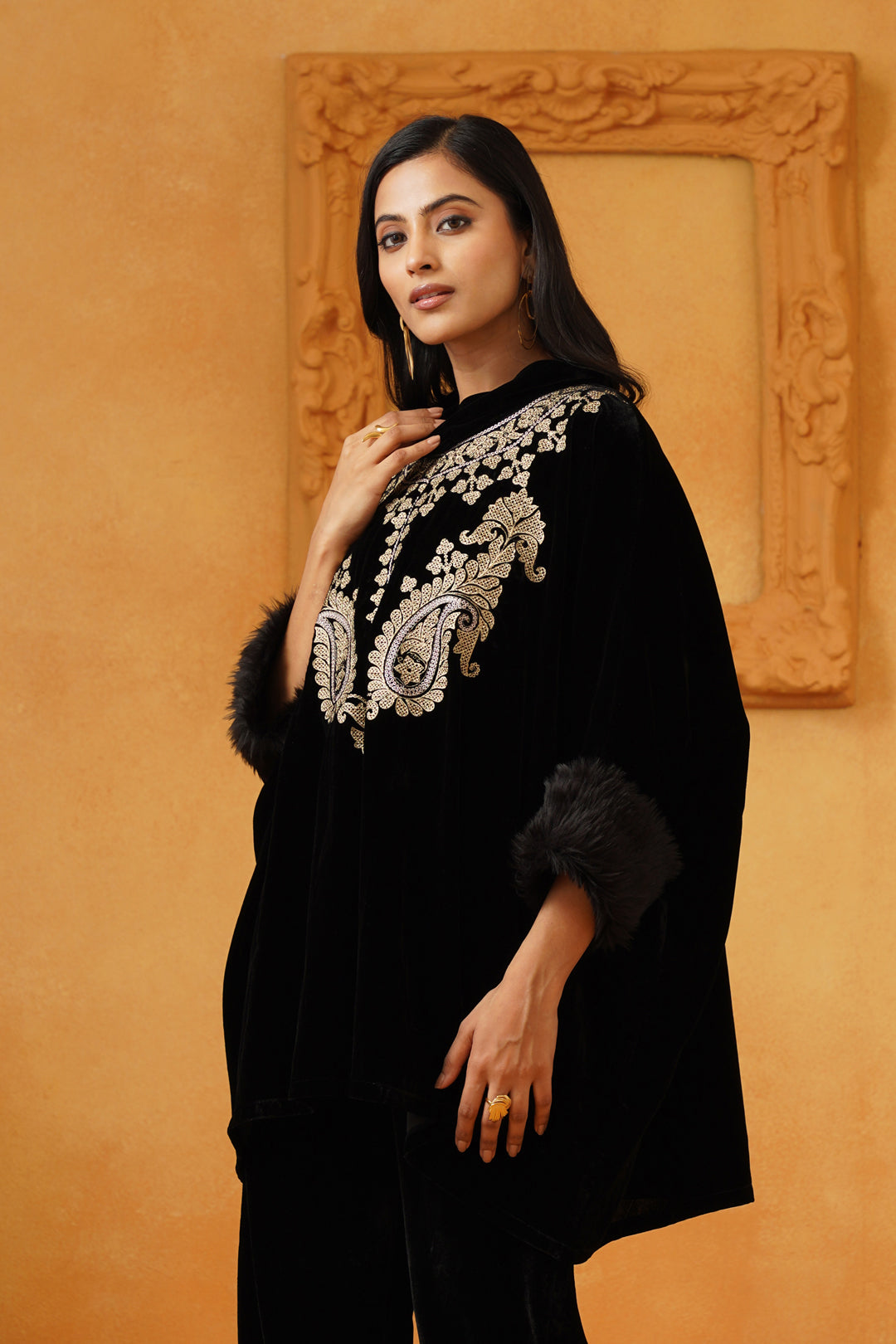 Gulrez Velvet Embroidered Poncho