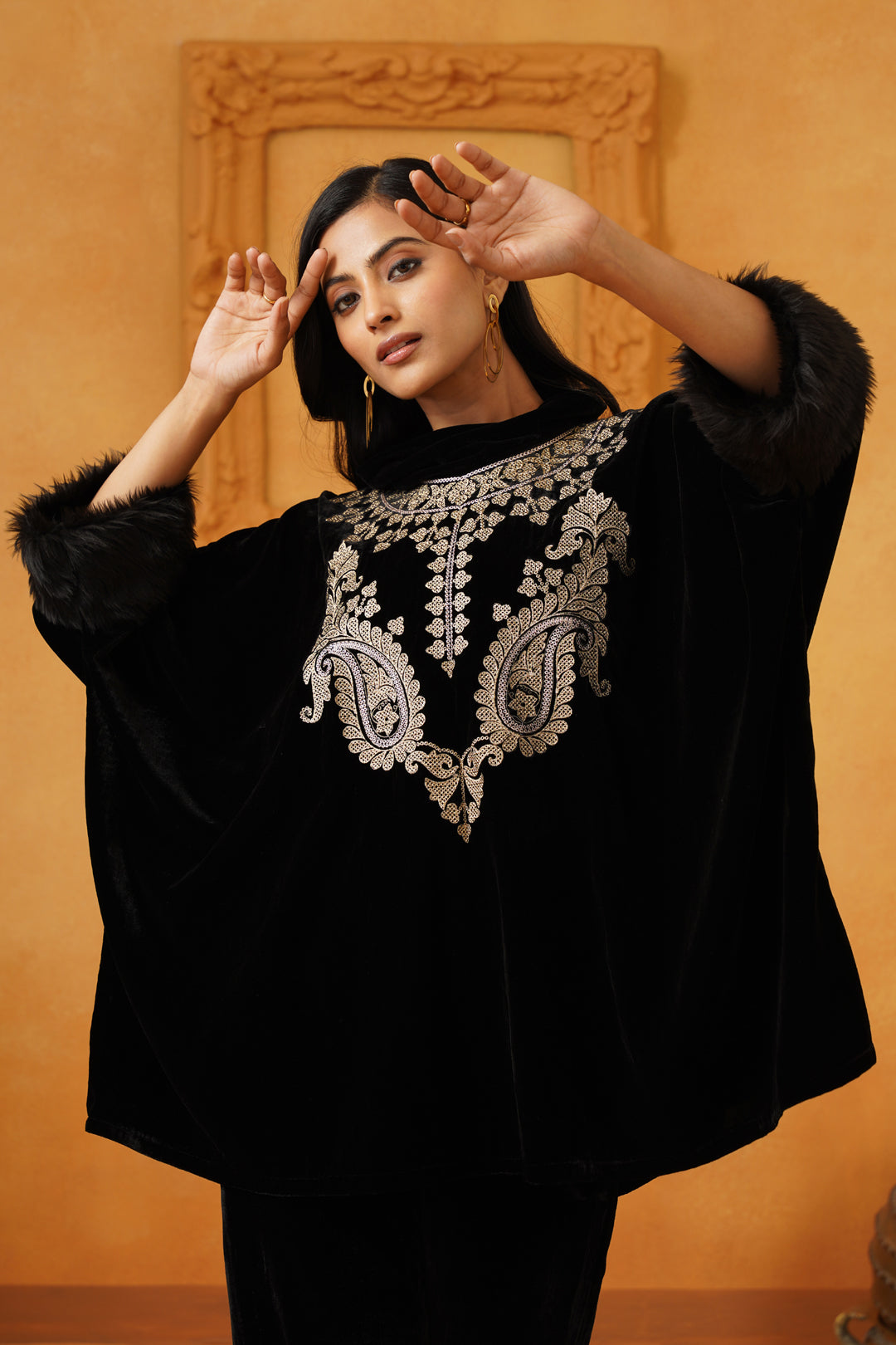 Gulrez Velvet Embroidered Poncho