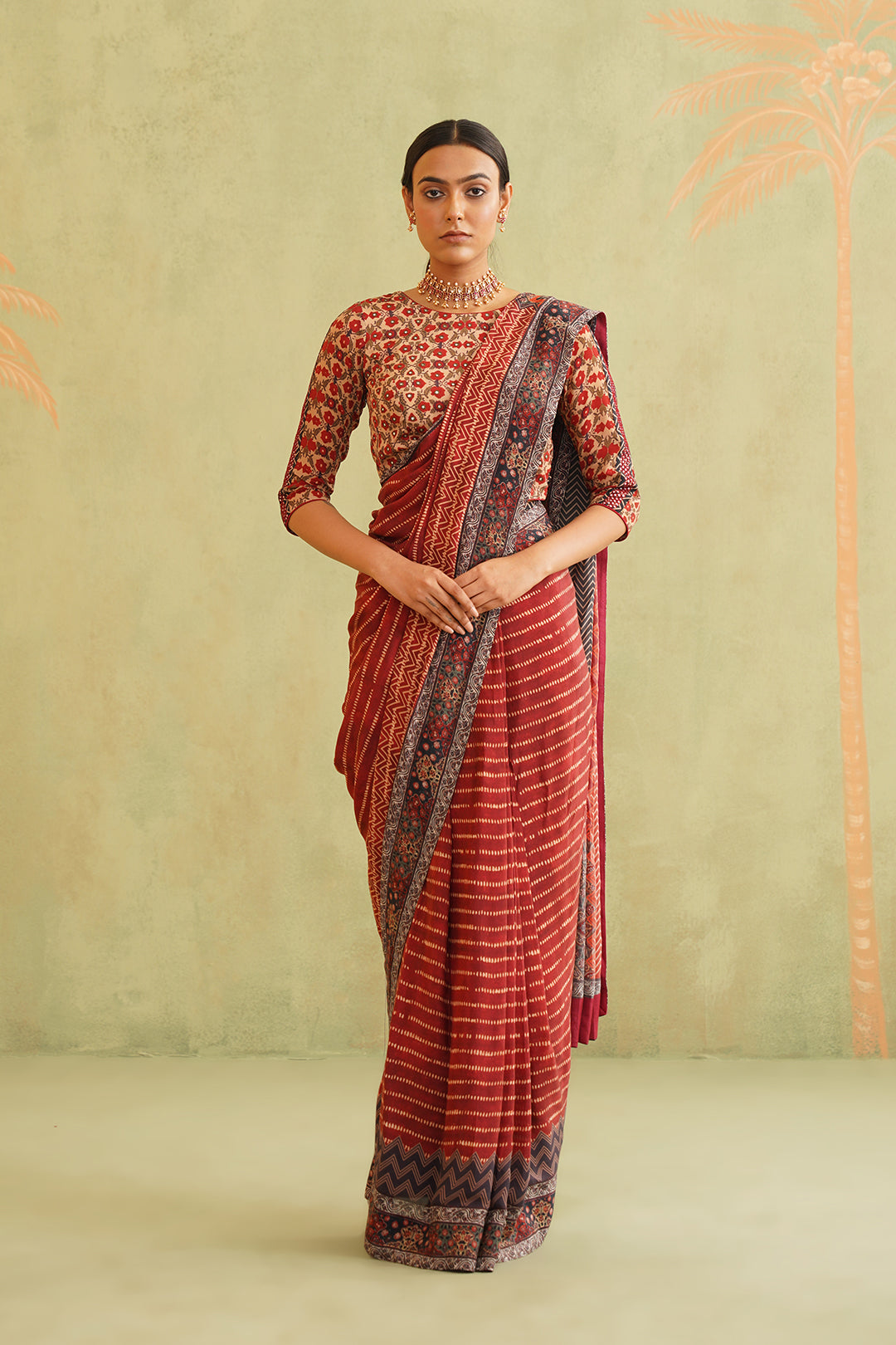 Rida Pre-Draped Printed Crepe Stitched Saree