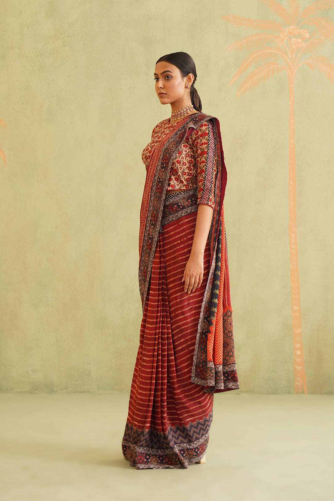 Rida Pre-Draped Printed Crepe Stitched Saree