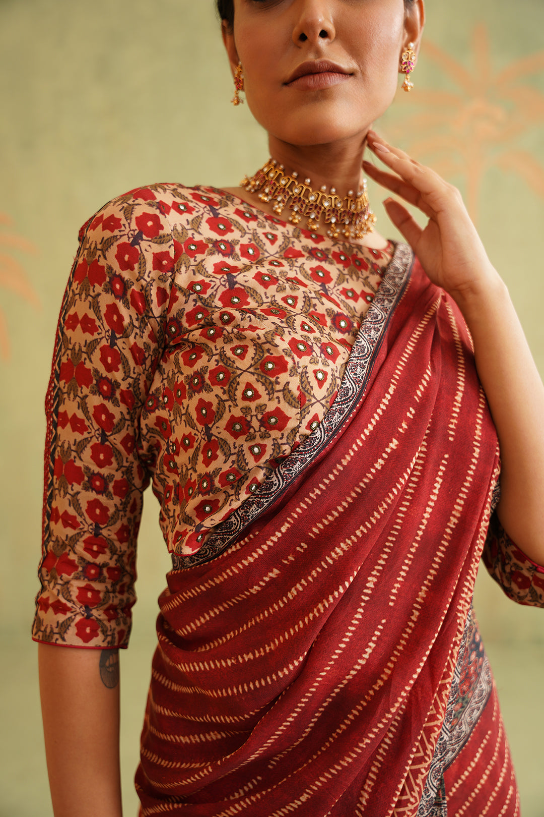 Rida Pre-Draped Printed Crepe Stitched Saree