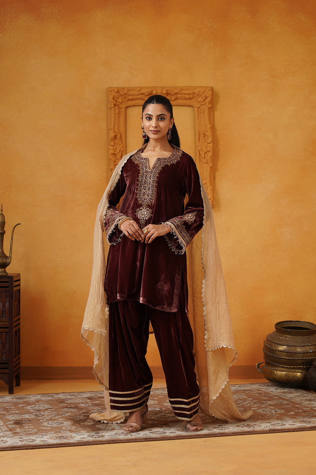 Mariyam Velvet Embroidered Suit Set