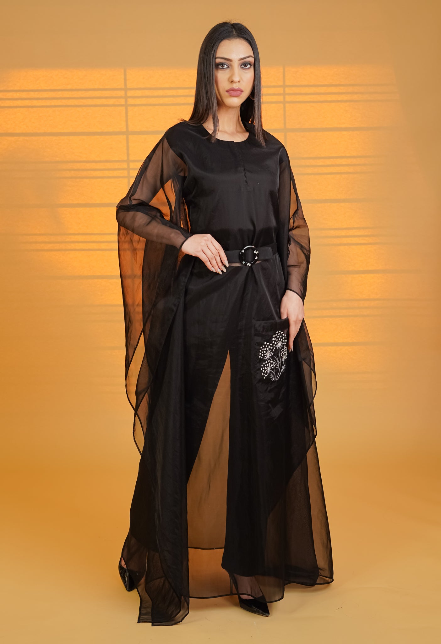 Breezy Black Organza Kaftaan